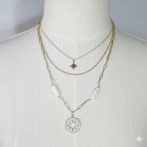 Panacea 15" NEW Necklace 14k Gold Freshwater Pearl Rhinestone Paperclip Chain